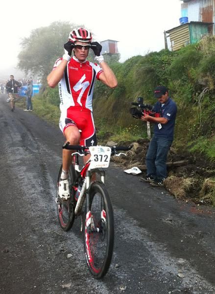 Rom Akerson adjusts his glasses just before a misty, foggy descent.
