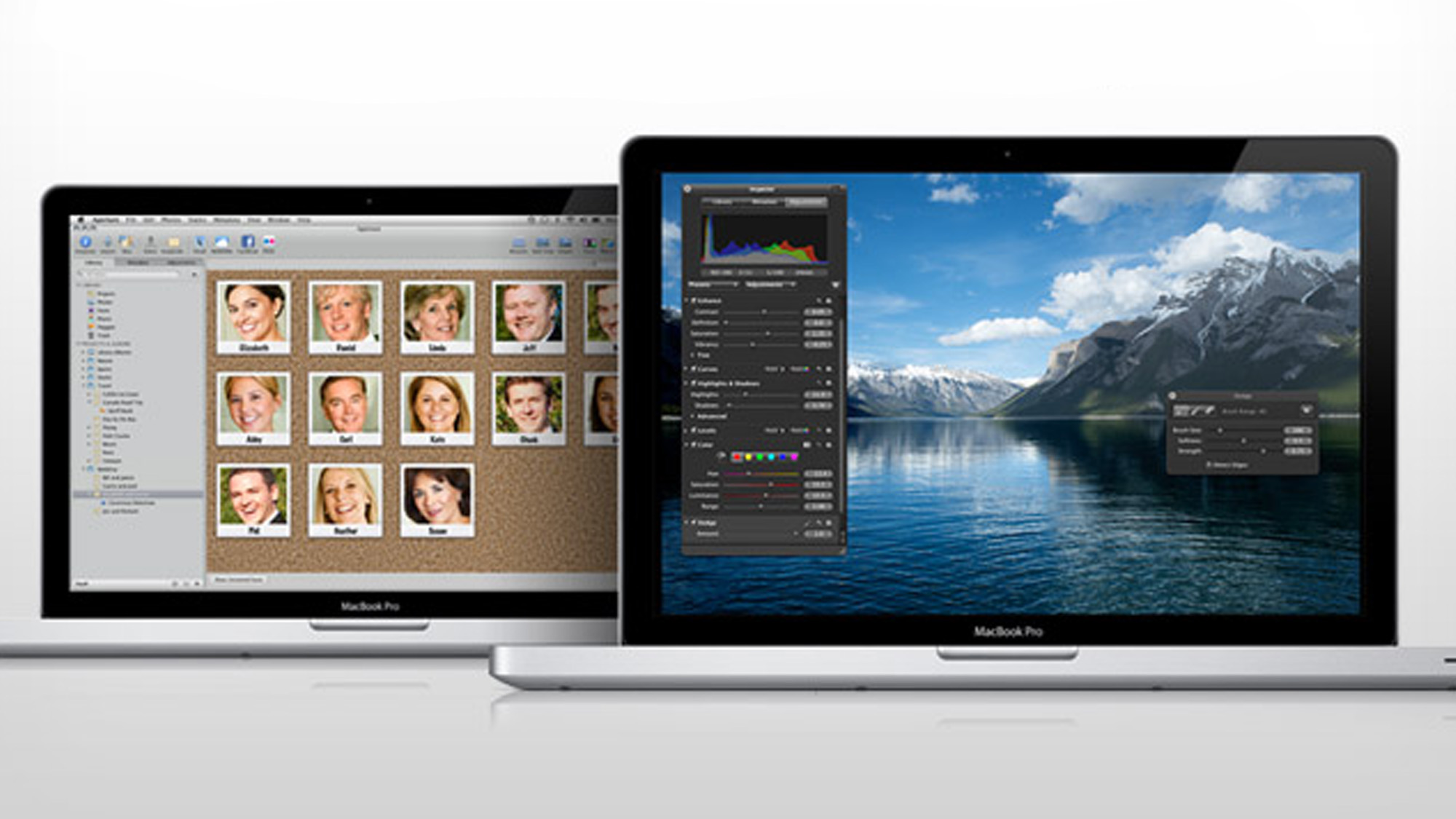 Two laptops on a grey background showing Apple's Aperture app