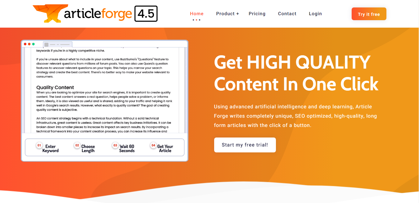 Website screenshot for Article Forge