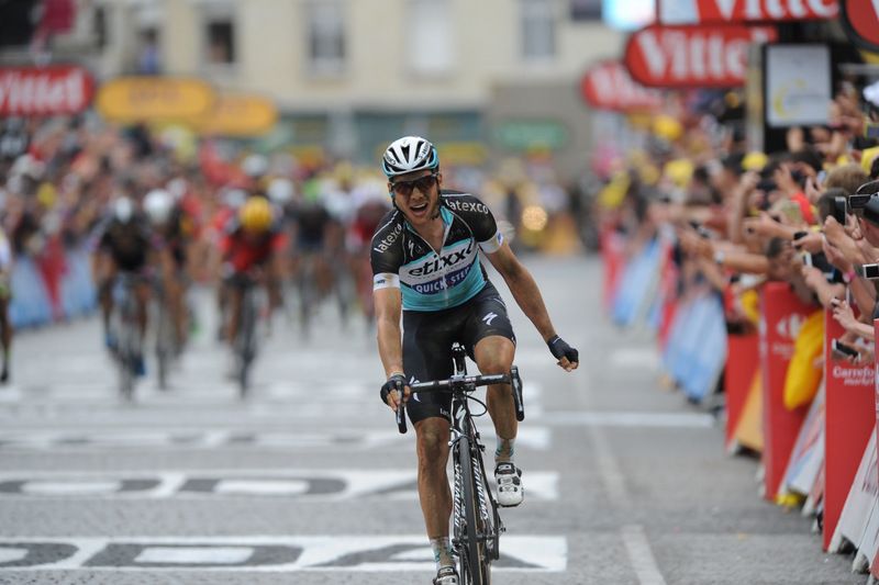 Tony Martin (Etixx-Quick Step) crosses the line as new yellow jersey holder