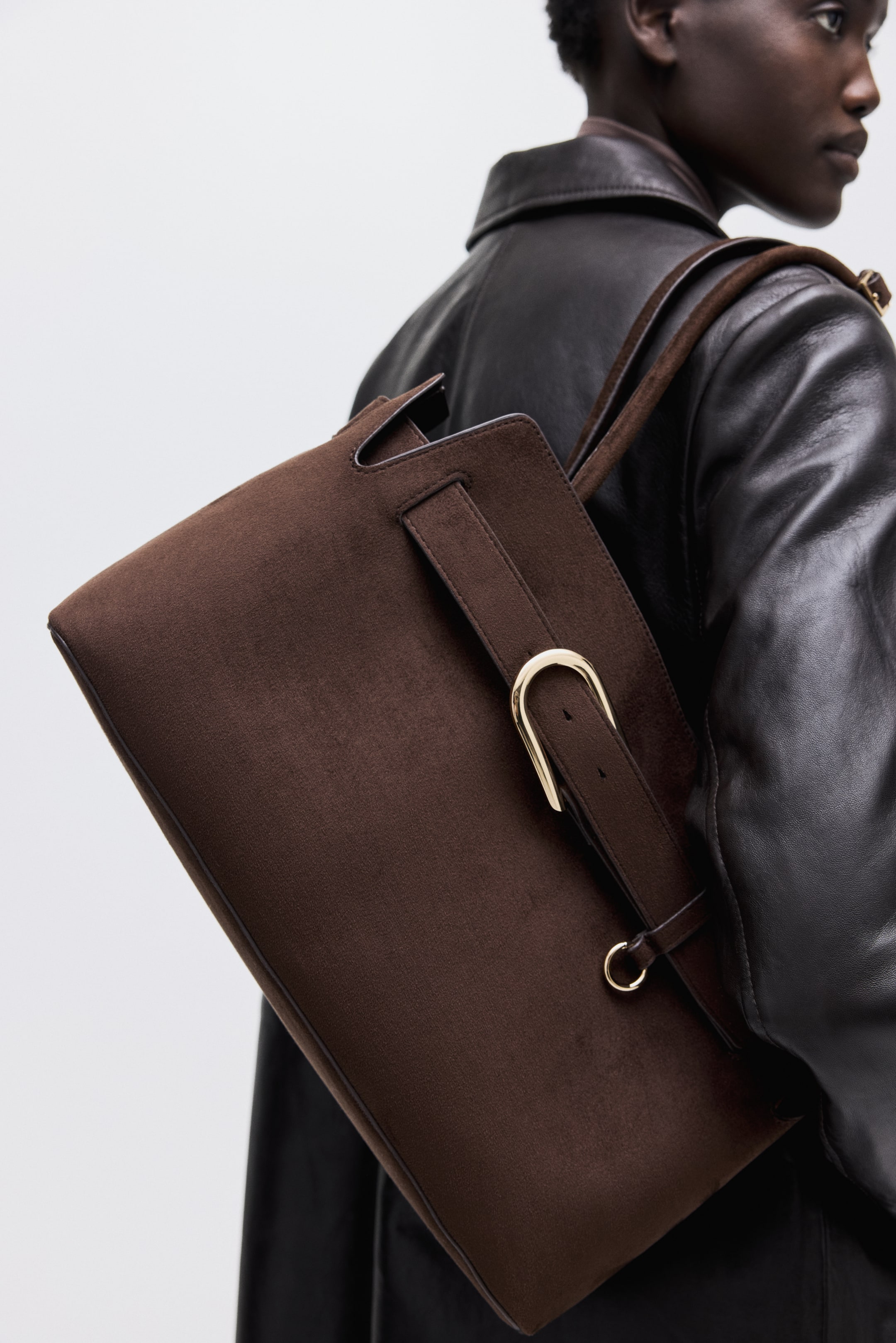 Strap-Detail Tote Bag - Dark Brown