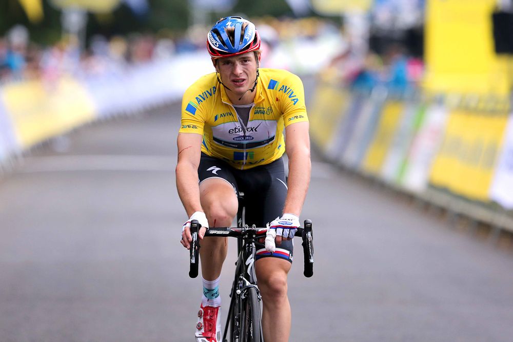 Petr Vakoc arrives at the finish of stage 3.