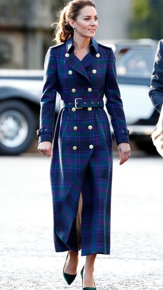 Kate Middleton in a tailored tartan coat