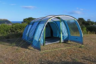 The Coleman Castle Pines 4L BlackOut Tent has a roomy vestibule for we weather cooking