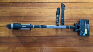 Shark Stratos Cordless vacuum cleaner on reviewer's floor