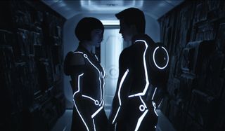 Tron Legacy Quorra and Sam talking in Flynn's hideout