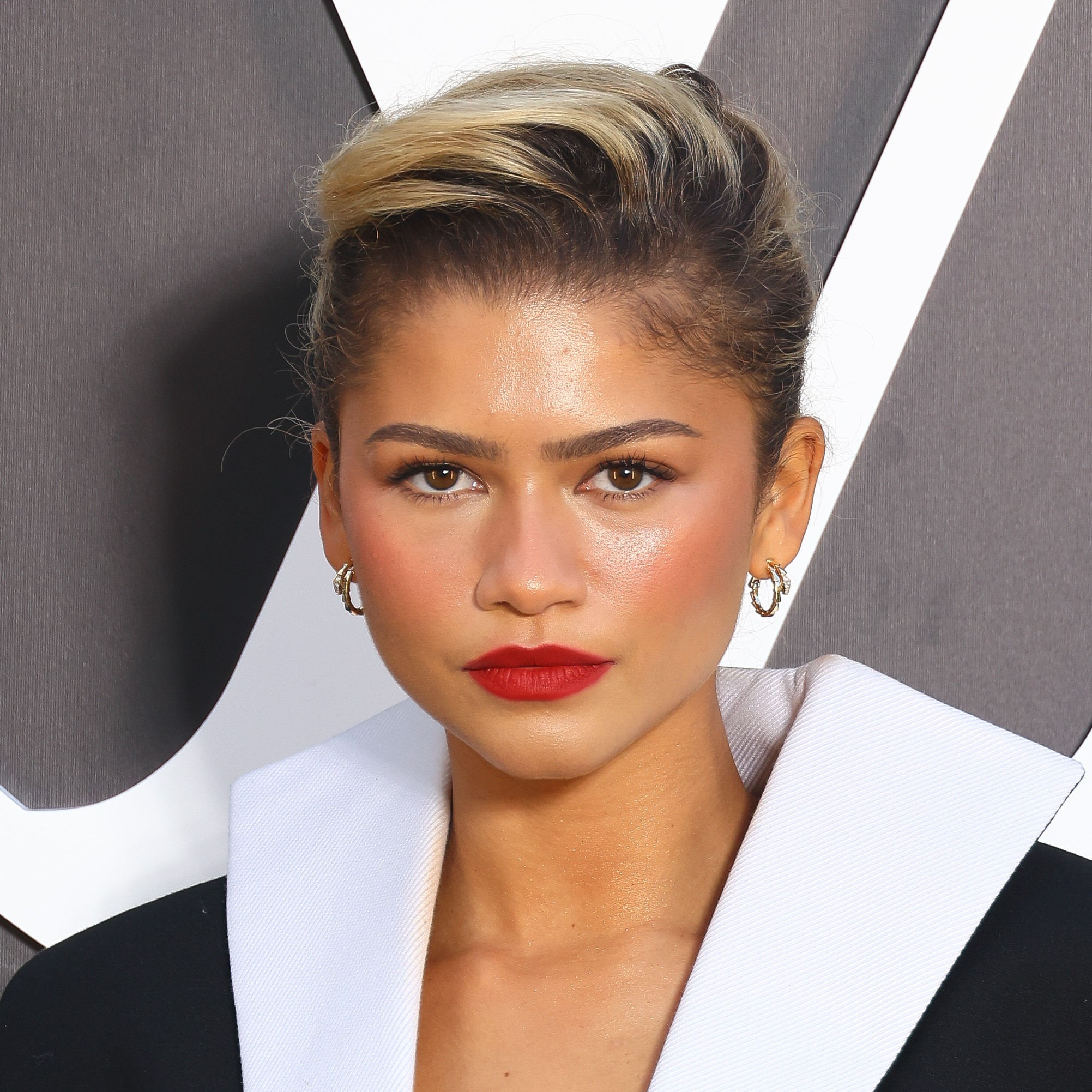 Zendaya posing with her hair highlighted.