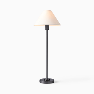 thin metal table lamp with linen shade