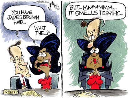 Political Cartoon U.S. Bill O'Reilly Maxine Waters James Brown hair