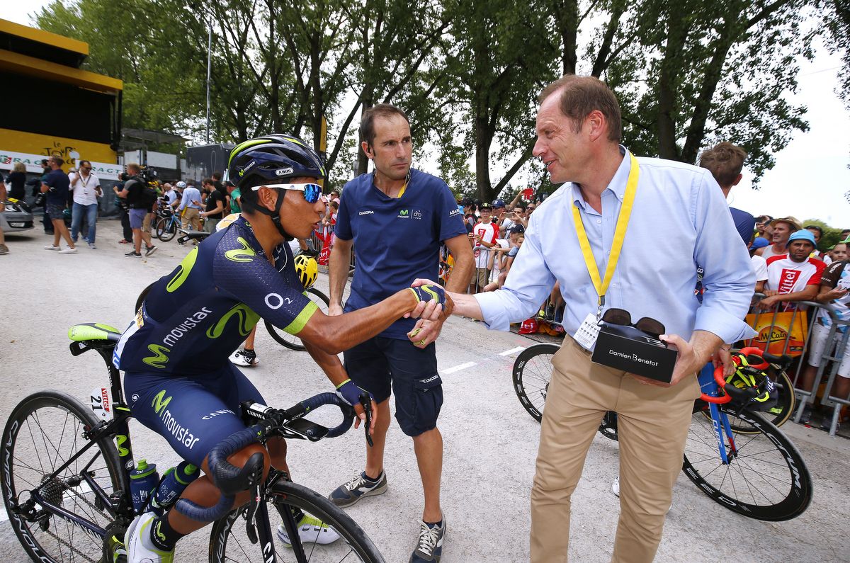 Race director Christian Prudhomme with Nairo Quintana (Movistar)