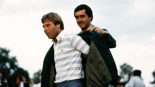 Ben Crenshaw is handed the Green Jacket by Seve Ballesteros at the 1984 Masters