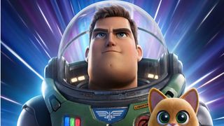 Buzz Lightyear (voiced by Chris Evans) and Sox the cat (Peter Sohn) in a poster for Lightyear