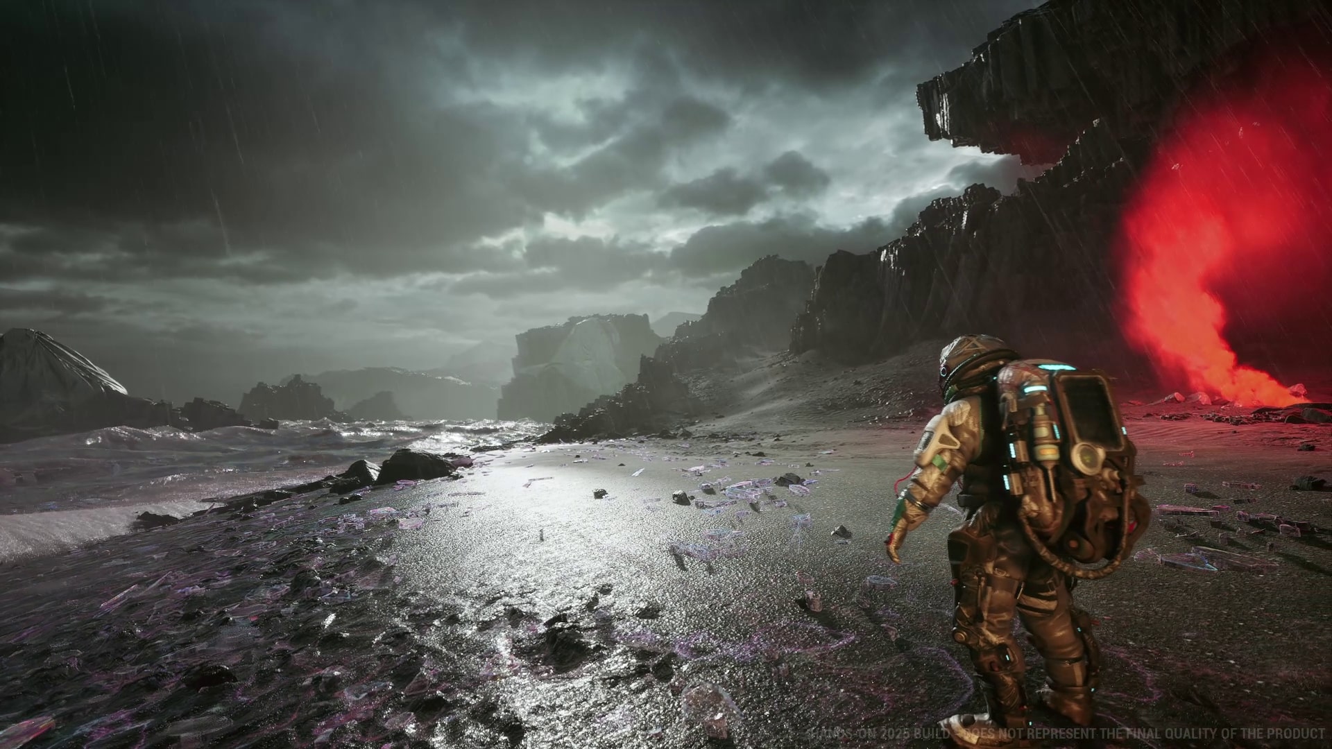 The Alters screenshot of Jan Dolski leaving his escape pod on the planet surface.