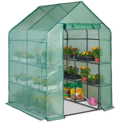 Vonhaus Walk in Greenhouse W/ 8 Shelves &amp;amp; Weatherproof Plastic Cover, Plant House/grow House, Roll Up Zip Door, No Tool Assembly