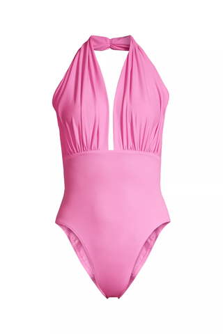 Swim Trends 2024 | Norma Kamali Ruched Halter Neck One-Piece Swimsuit 