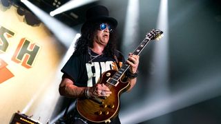 Slash performs with Myles Kennedy and The Conspirators at OVO Arena Wembley on April 05, 2024 in London, England