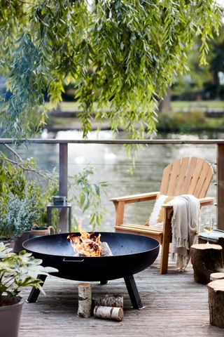 Fire pit on decking