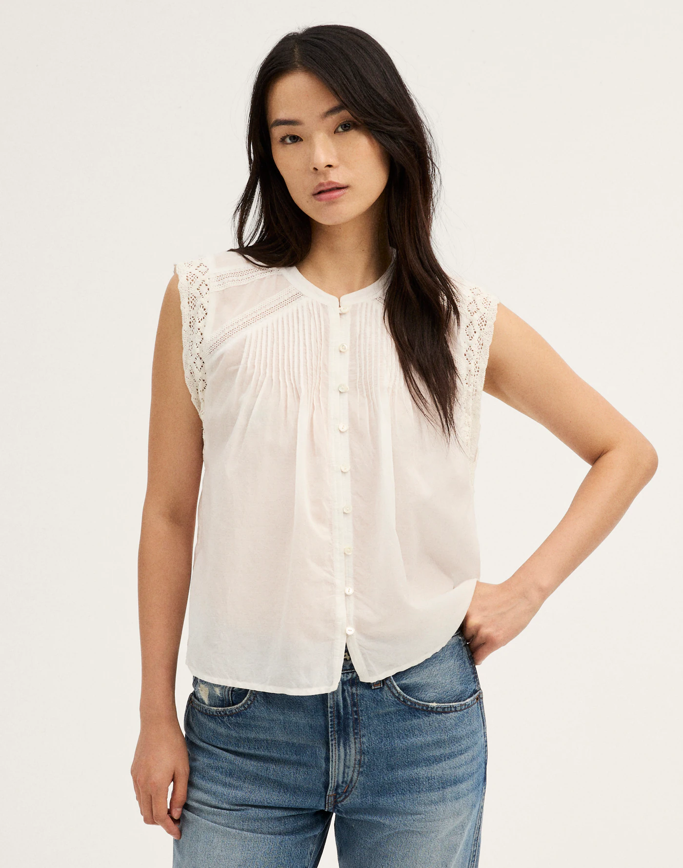 Lace-Trim Sleeveless Top