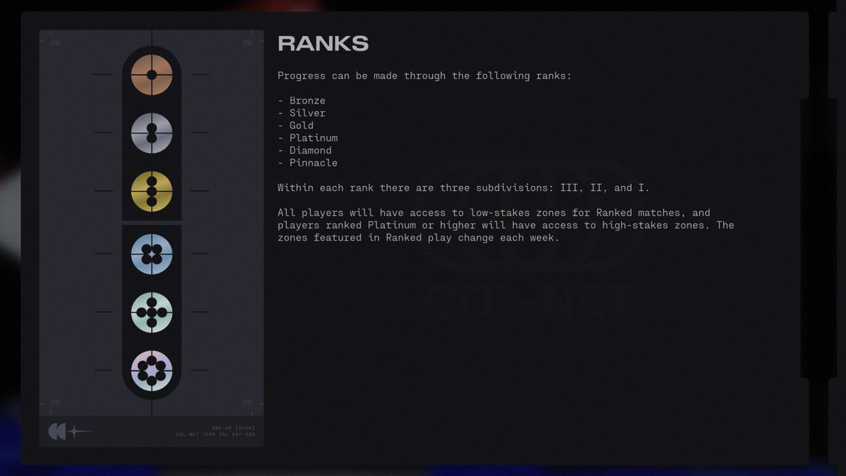 Marathon Ranked: A screenshot of the in-game tooltip showing the rank icons.