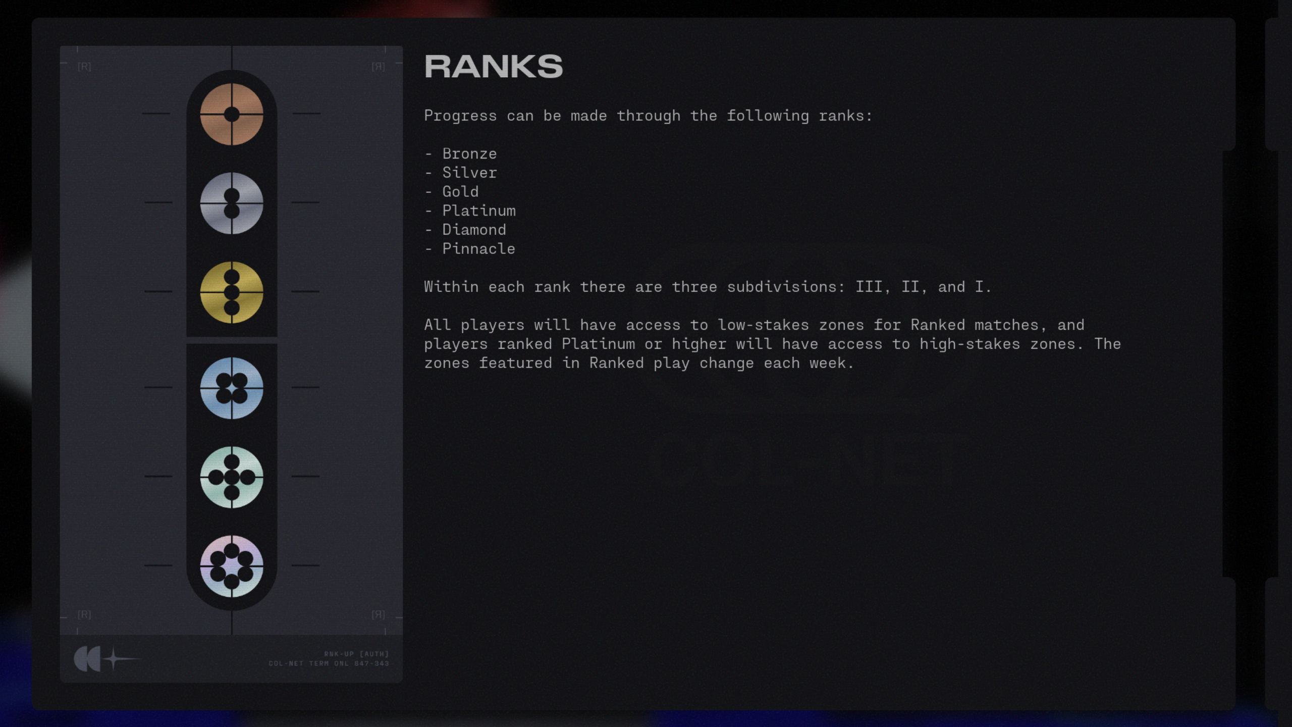 Marathon Ranked: A screenshot of the in-game tooltip showing the rank icons.
