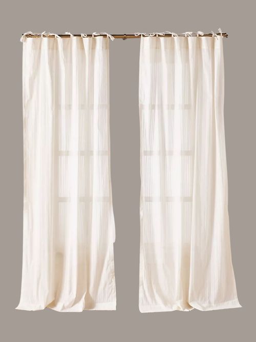 Cotton Dobby Striped Sheer Tie-Top Curtain