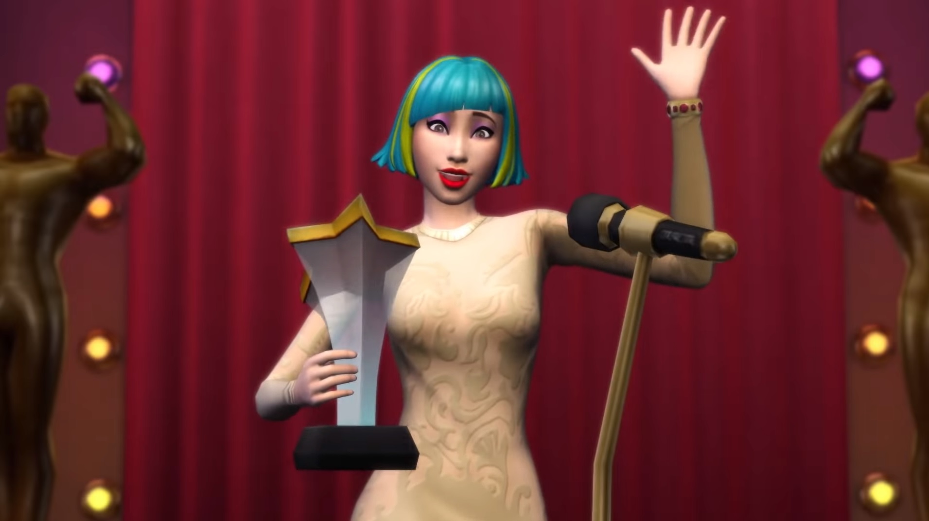 sims 4 cheats - get famous cheats - Sim accepts award on stage