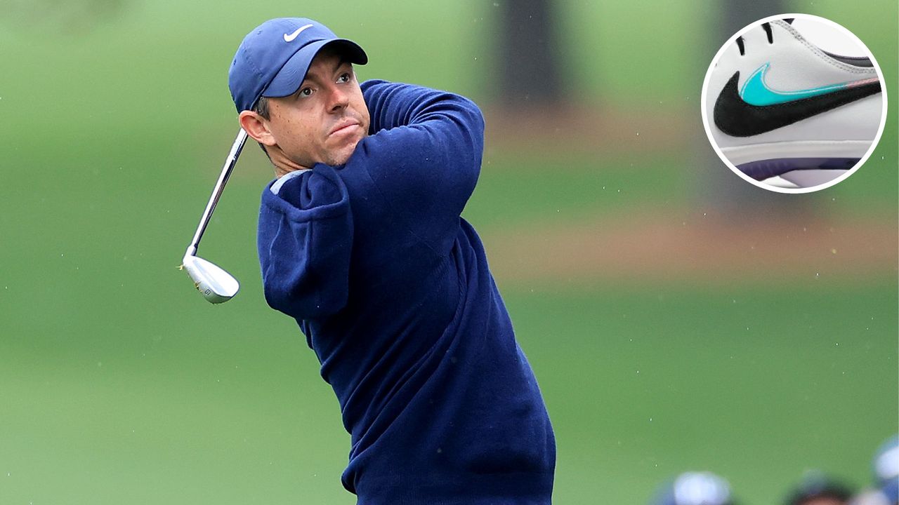 Rory McIlroy hits a wedge shot 