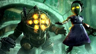 A Big Daddy and Little Sister in the Bioshock video game