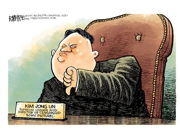 Editorial cartoon Kim Jong Un North Korea Sony hack