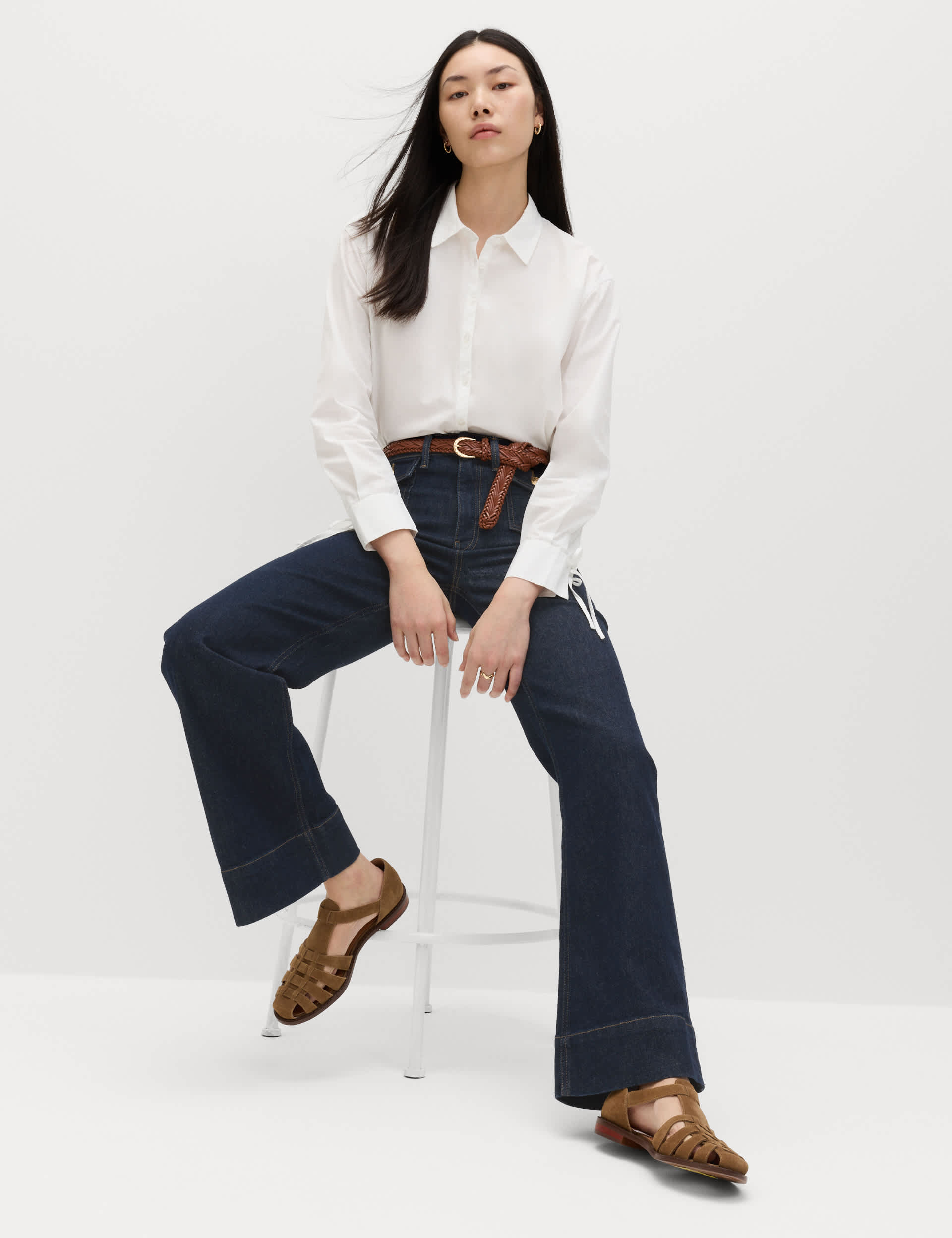 High Waisted Patch Pocket Flared Jeans