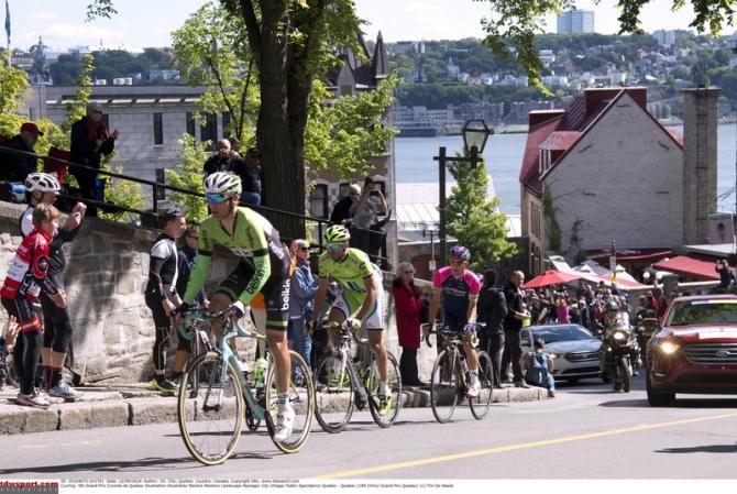 A small group climbs