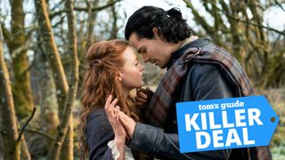 Harriet Slater as Ellen MacKenzie and Jamie Roy as Brian Fraser in "Outlander: Blood of My Blood" on Starz