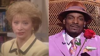 Cheri Oteri impersonating Barbara Walters in a SNL sketch, next to Snoop Dogg in a Valentine's SNL sketch.