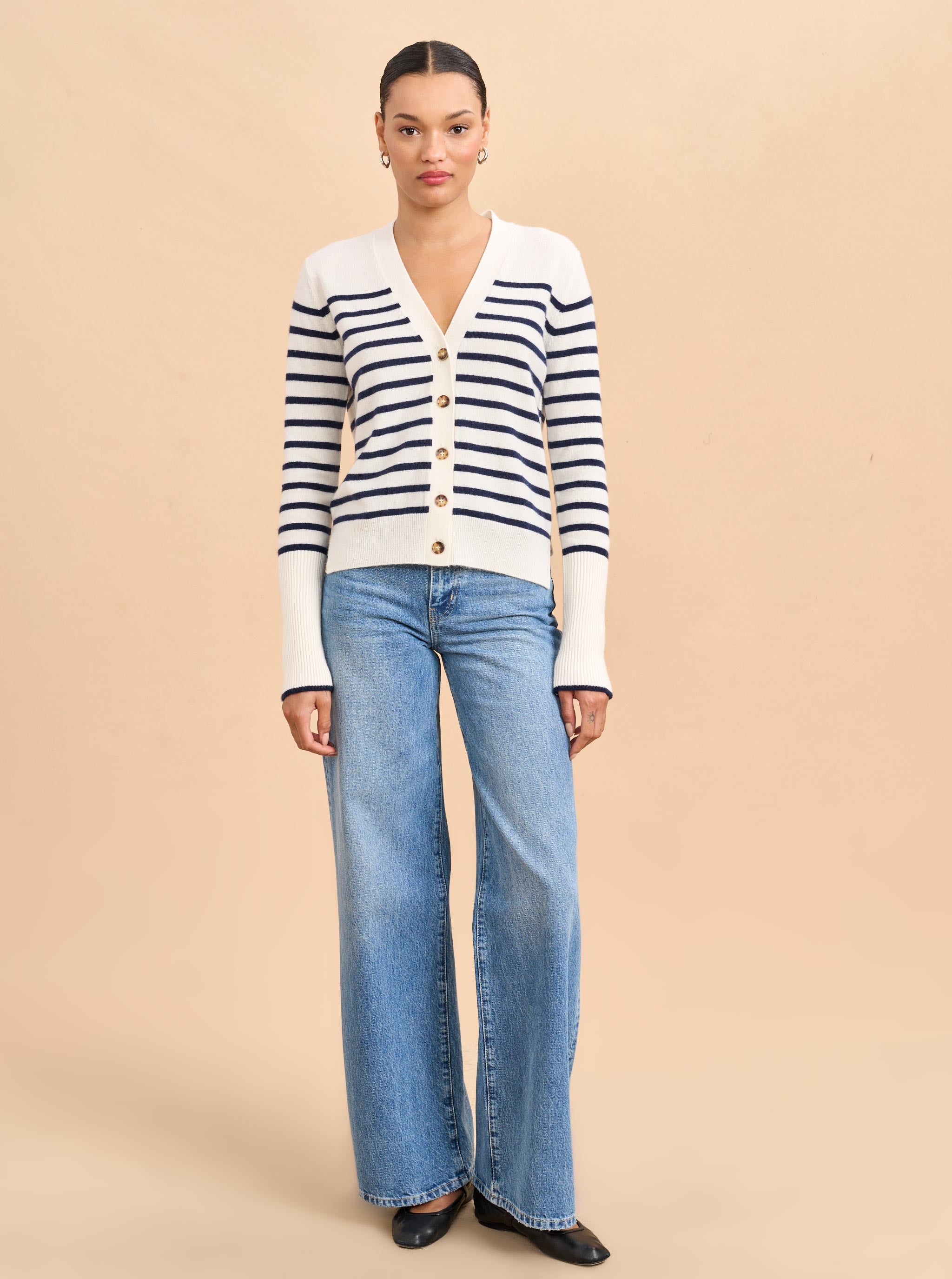 Lean Lines Cardigan Xxs in Striped Cream \u0026 Navy