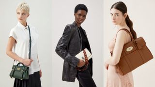 A composite of models wearing british designer brands Mulberry