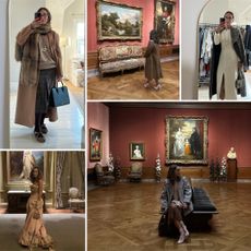 Larissa mills at a museum wearing winter outfits