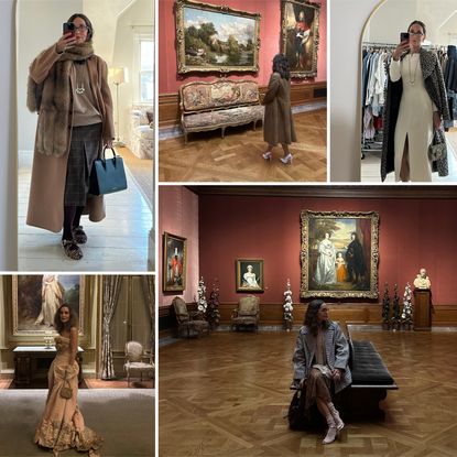 Larissa mills at a museum wearing winter outfits