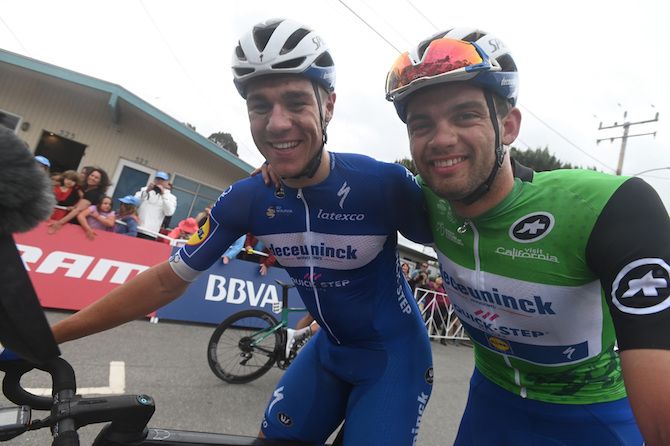 Stage 4 winner Fabio Jakobsen and Deceuninck-QuickStep teammate Kasper Asgreen, who won stage 2