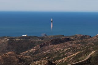 A United Launch Alliance Delta IV Heavy rocket carrying the classified NROL-71 spy satellite for the U.S. National Reconnaissance Office launches toward space from Space Launch Complex-6 at Vandenberg Air Force Base, California on Jan. 19, 2019.