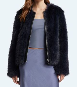 Image of faux black fur coat