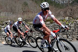 LEVENS FRANCE MARCH 14 Ben Swift of United Kingdom and Team INEOS Grenadiers Sander Armee of Belgium and Team Qhubeka Assos Bob Jungels of Luxembourg and AG2R Citren Team during the 79th Paris Nice 2021 Stage 8 a 927km stage from Le PlanduVar to Levens 518m Stage itinerary redesigned due to COVID19 lockdown imposed in the city of Nice ParisNice on March 14 2021 in Levens France Photo by Bas CzerwinskiGetty Images