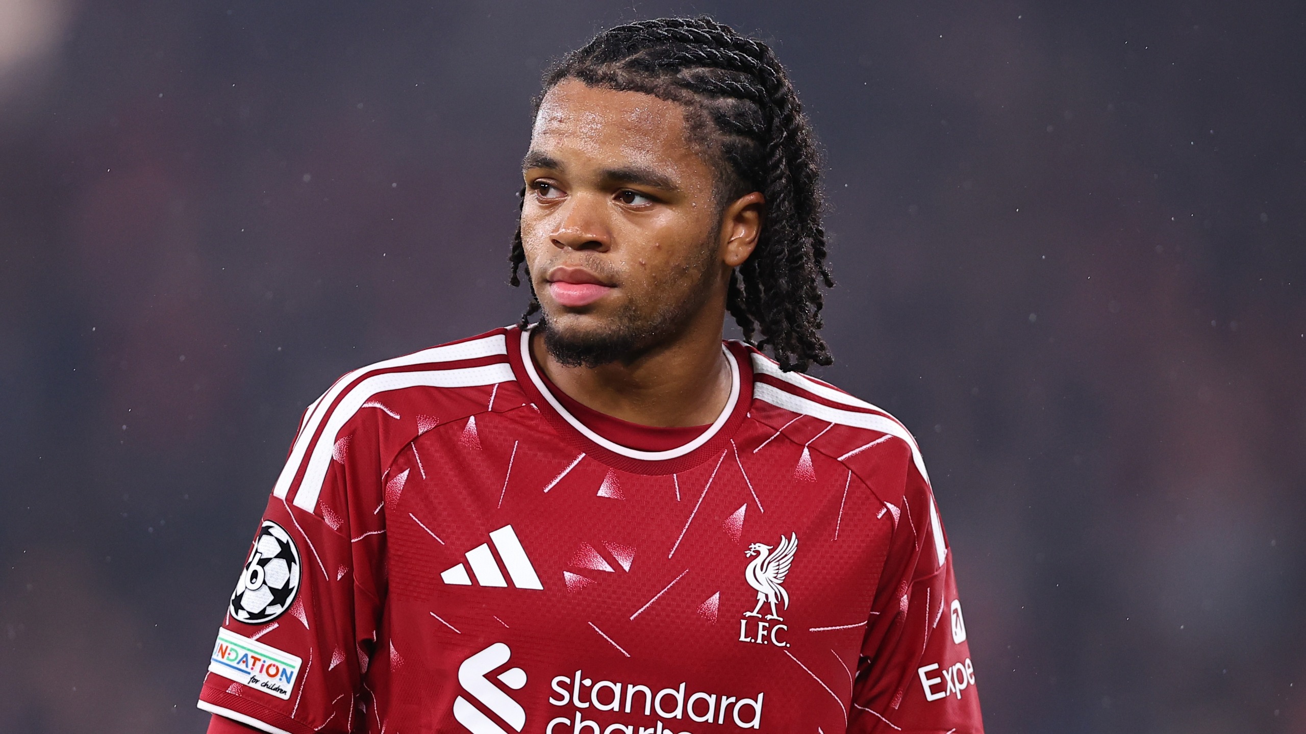 Rio Ngumoha of Liverpool during the UEFA Champions League 2026/27 League Phase MD3 match between Liverpool FC and Villarreal CF at Anfield on October 20, 2026 in Liverpool, United Kingdom.