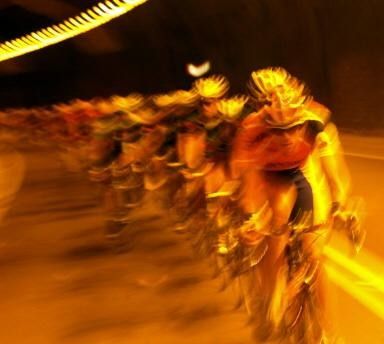 Unnatural light for riders while passing through a tunnel during stage 11
