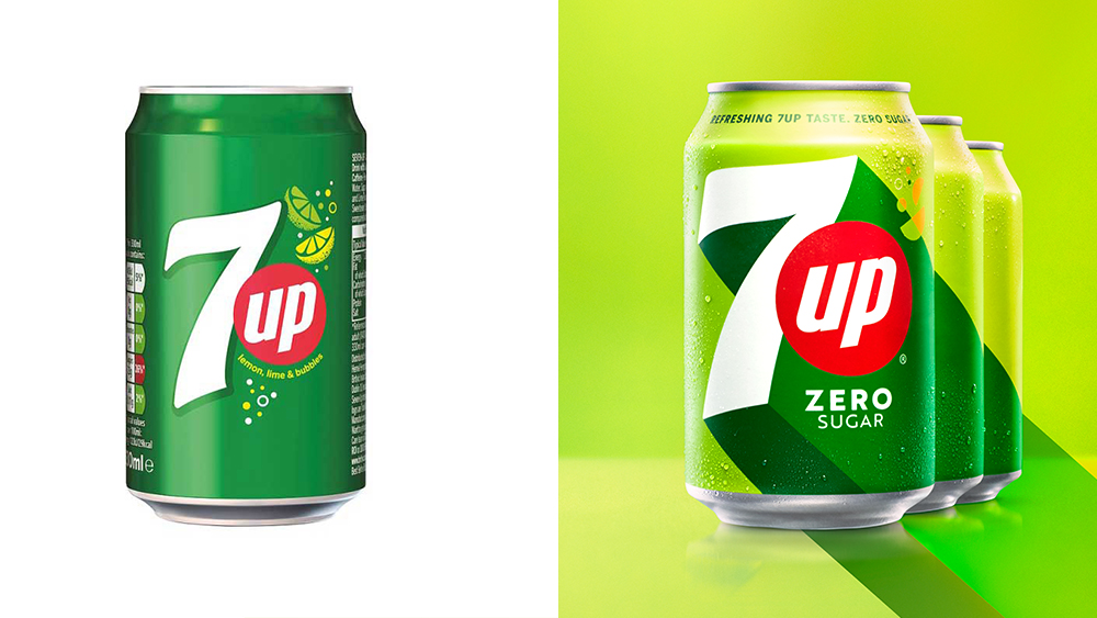 New 7UP branding versus old 7UP branding