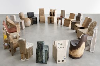 Max Lamb Cardboard chairs in a circle