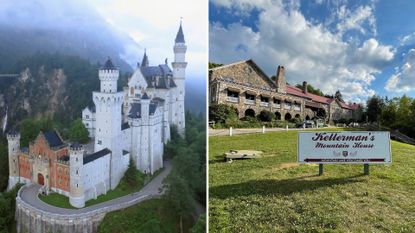 Two real-life places that inspired fictional locations: L-Neuschwanstein Castle, R- the location of Kellerman&#039;s from Dirty Dancing