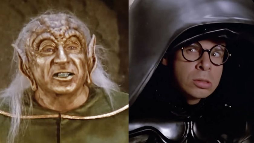 Mel Brooks as Yogurt the Wise and Rick Moranis as Dark Helmet in the 1987 cult class 'Spaceballs.'