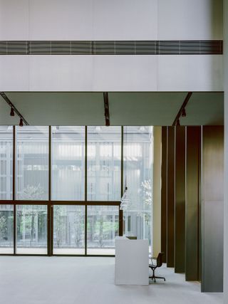 glassy interior of Luxottica factory by park associati