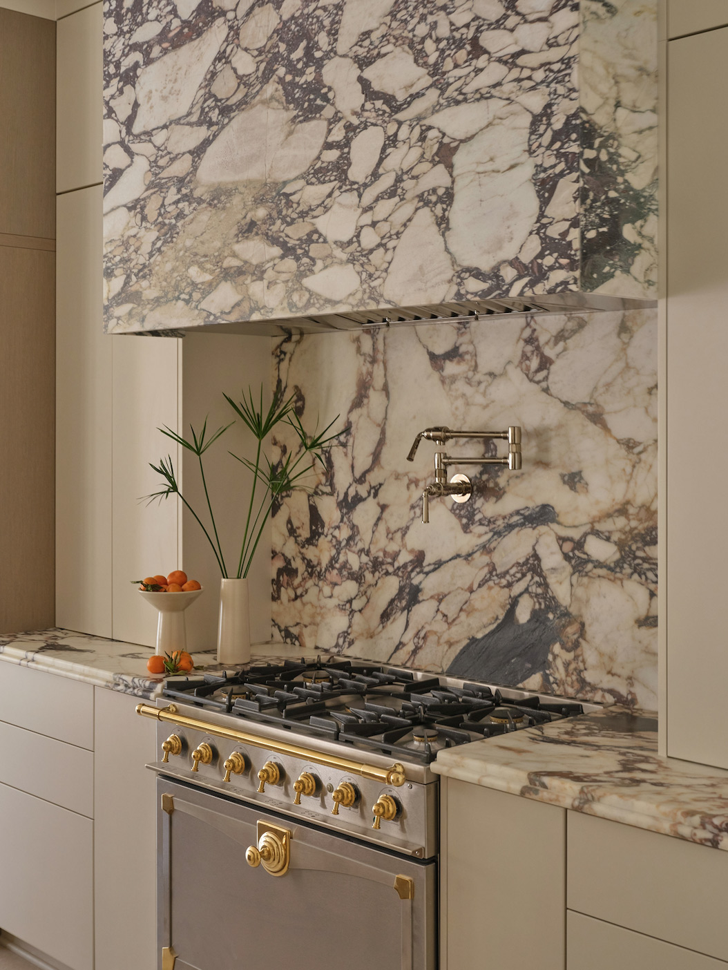 beautiful richly veined calacatta viola mabrle hood and backsplash