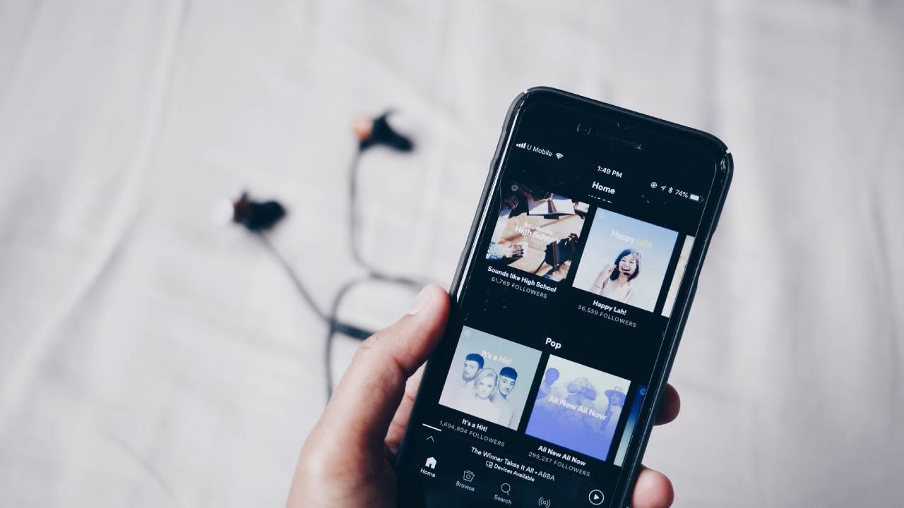 Spotify music app being used on a phone